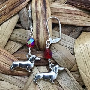 Handmade sparkling Red glass dog lover earrings
